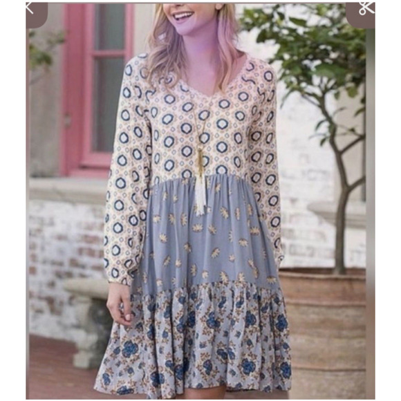 Matilda Jane Visionary Bohemian Floral Patchwork Long Sleeve Dress-Rayon-XS A37 - Picture 1 of 8